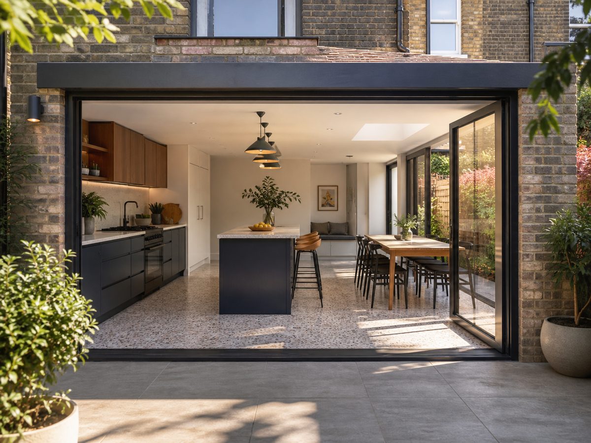 Rear extension kitchen-diner with bi-fold doors opening to the garden